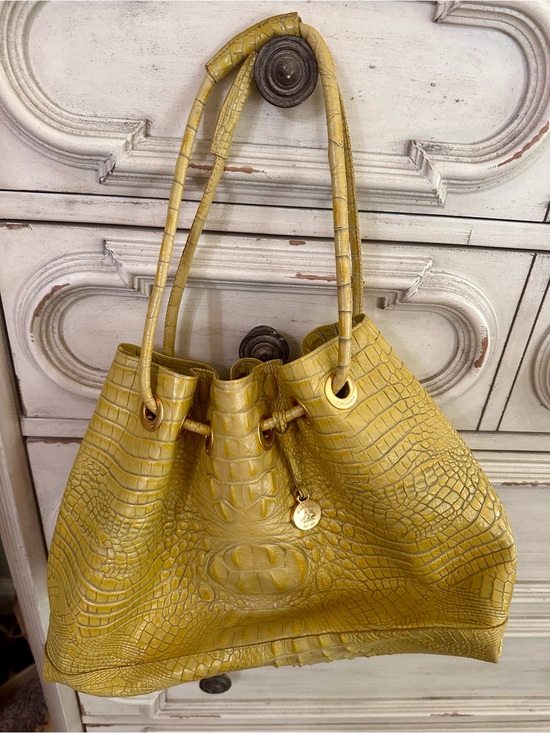 Brahmin Handbags - Brahmin Yellow Croc-Embossed Drawstring Hobo- EUC. Vintage
